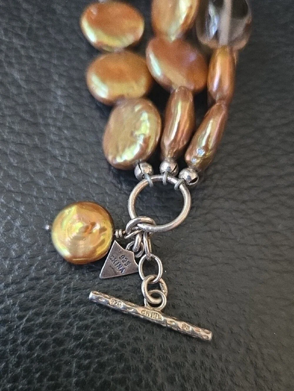 Silpada Iridescent Brown and Gold Multi-Strand Coin Pearl Bracelet